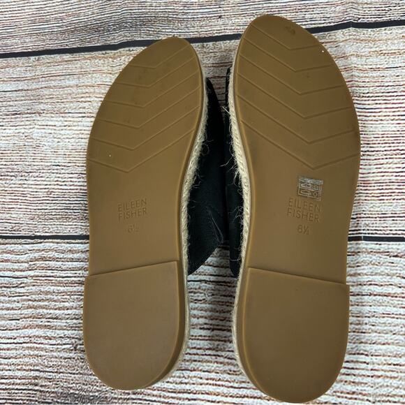 Eileen Fisher Milly Black Tumbled Nubuck Leather Espadrille Sandal Size 6.5 - Picture 8 of 12